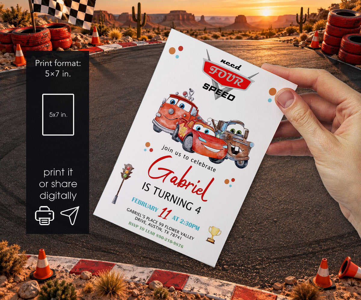Cars Lightning Mcqueen Four Invitation mockup