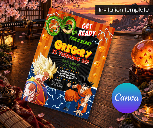 Dragon Ball Z Anime Invitation mockup