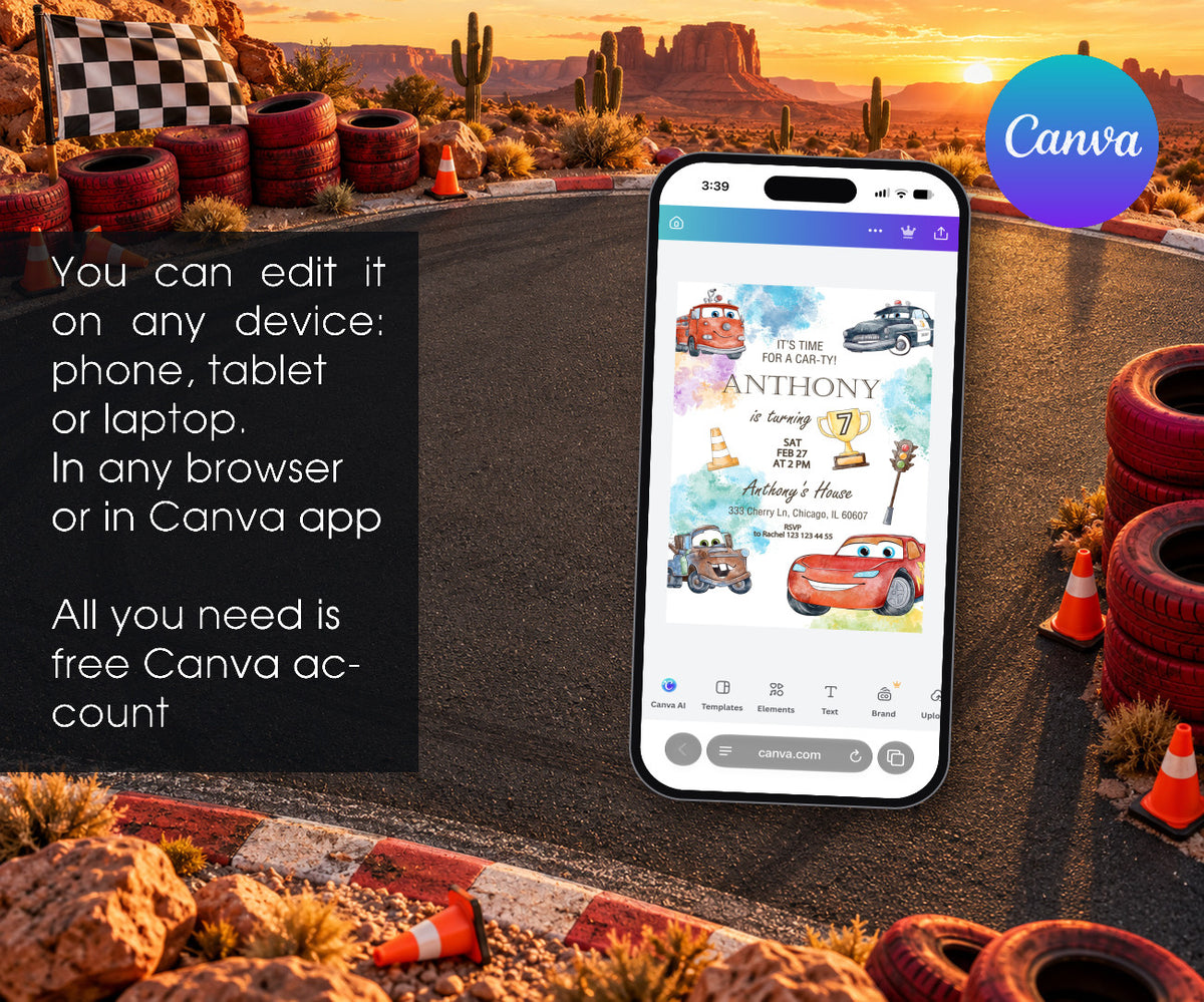 Cars Lightning McQueen Invitation mockup