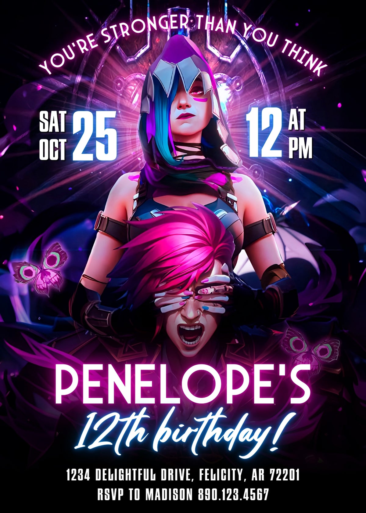 Arcane Purple Glow Birthday Invitation - Editable 5×7