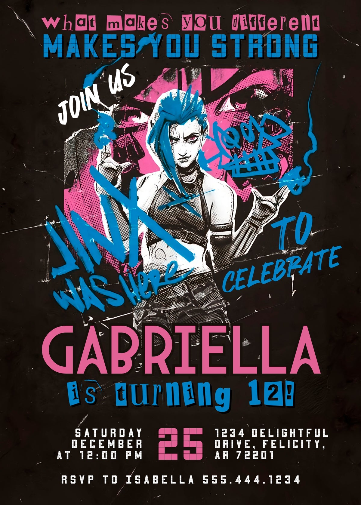 Arcane Jinx Graffiti Birthday Invitation - Editable 5×7