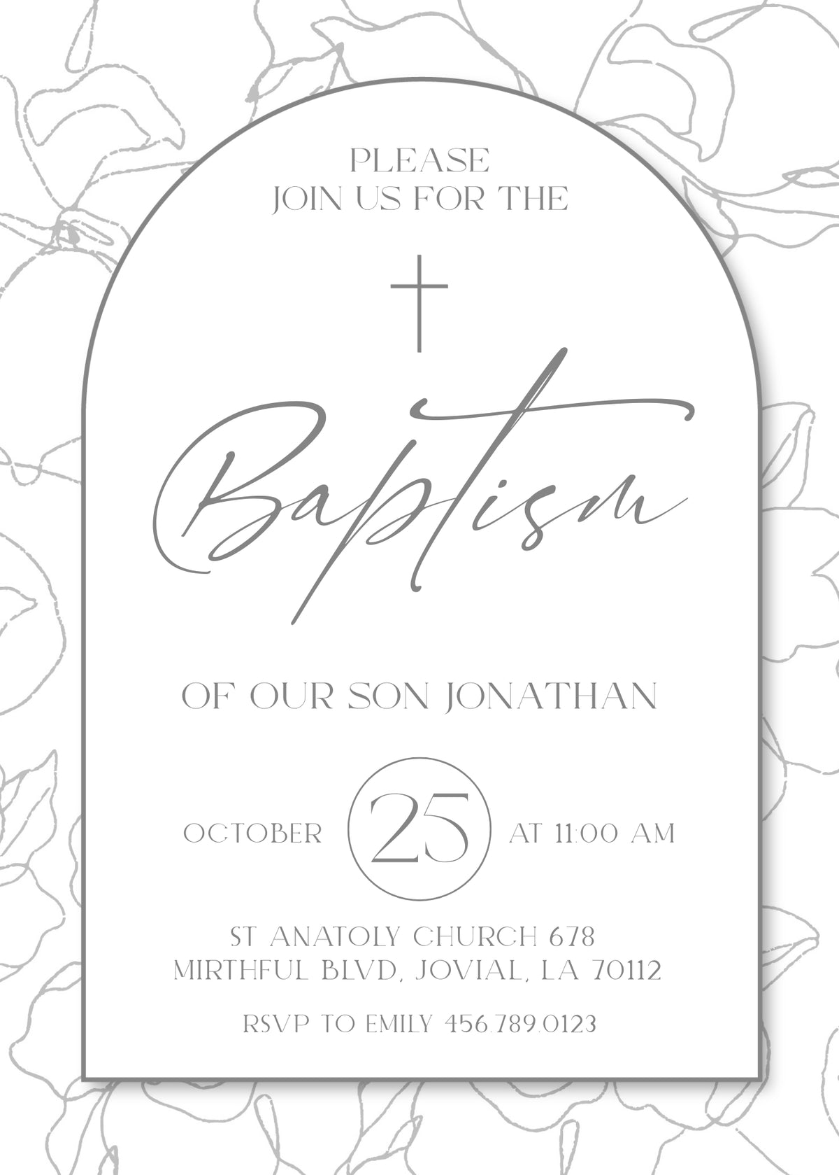 Minimalist Floral Line Art Baptism Invitation - Editable 5×7
