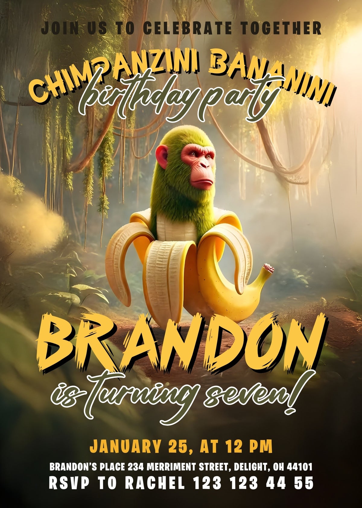 Chimpanzini Bananini Birthday Invitation - Editable 5×7