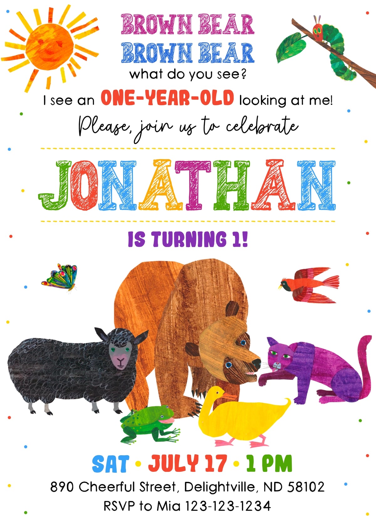 Brown Bear Sunshine Birthday Invitation - Editable 5×7