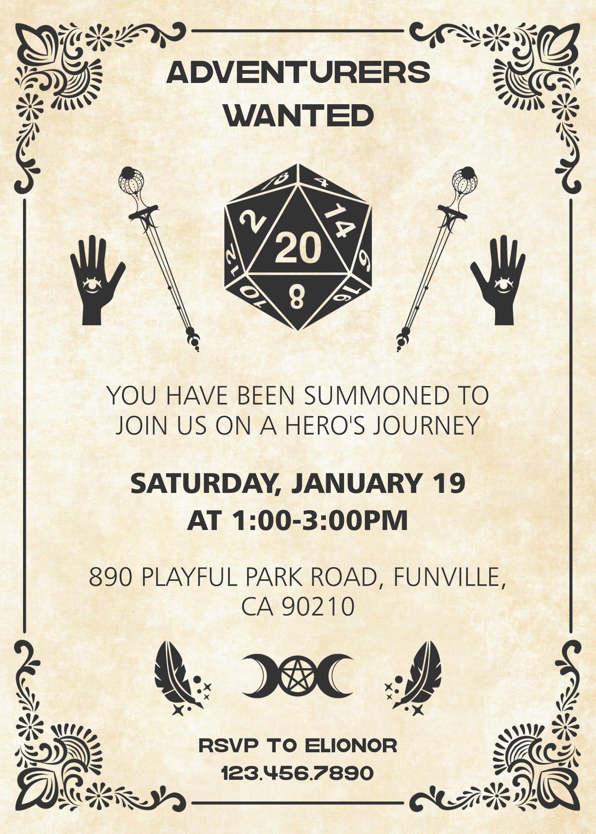 Dungeons and Dragons Black Ink Adventure Invitation - Editable 5×7