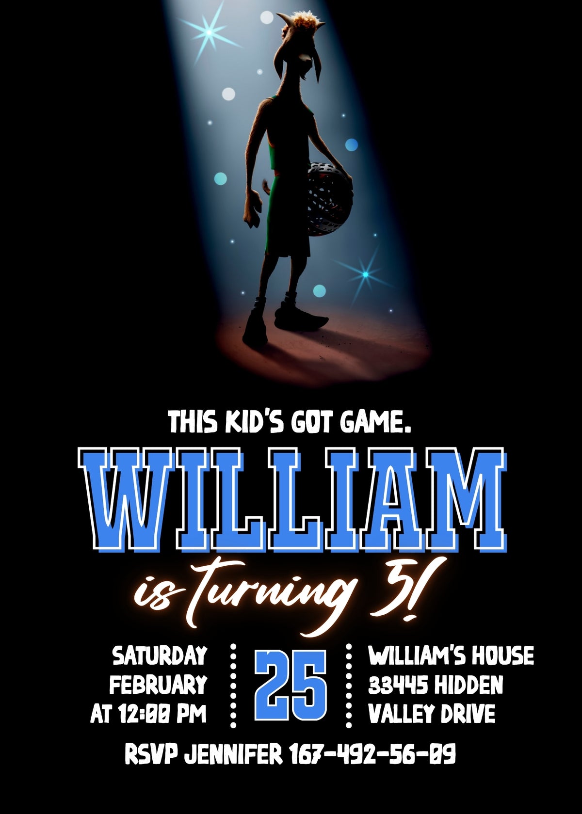GOAT Basketball Spotlight Birthday Invitation - Editable 5×7