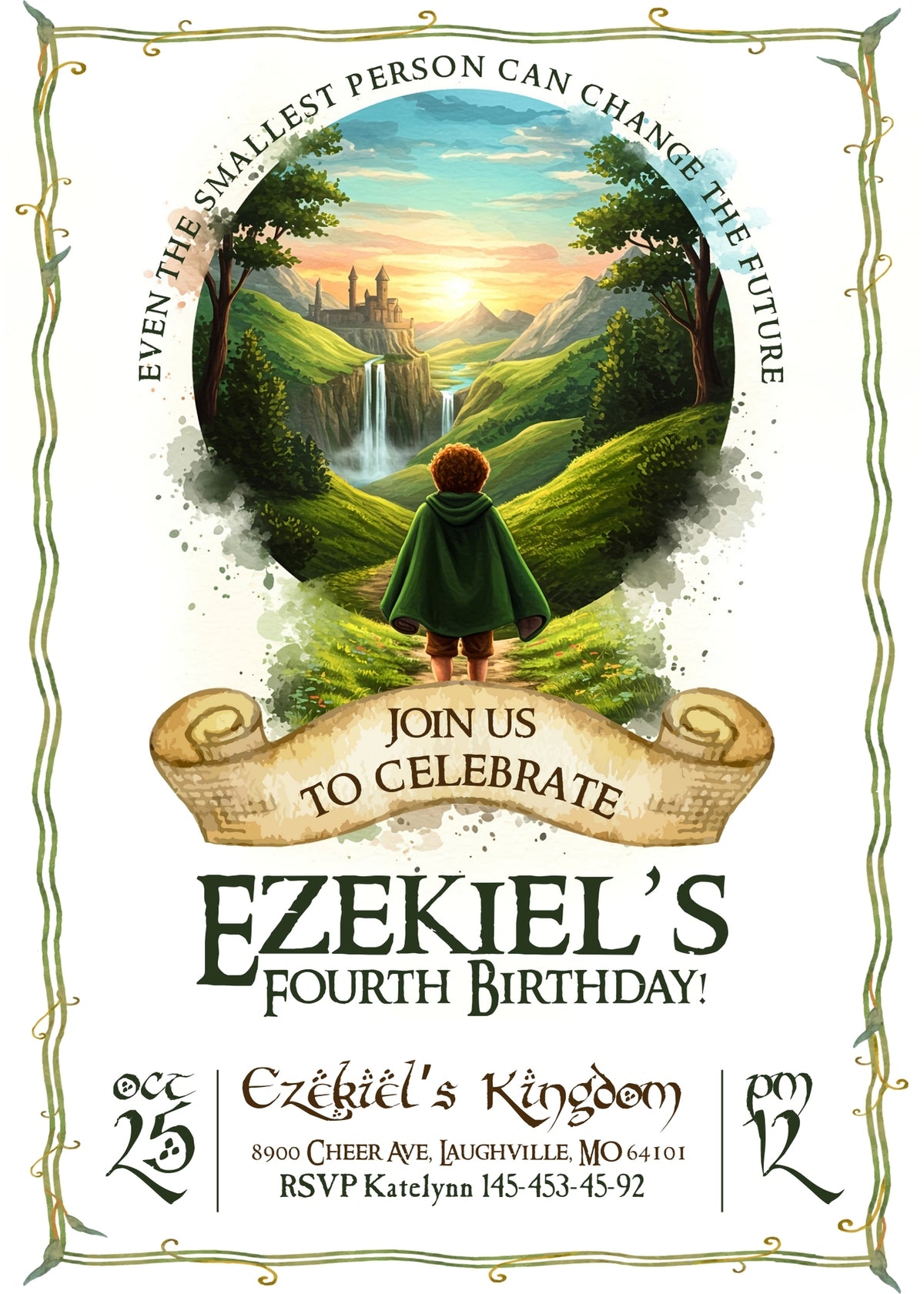Hobbit Waterfall Valley Birthday Invitation - Editable 5×7
