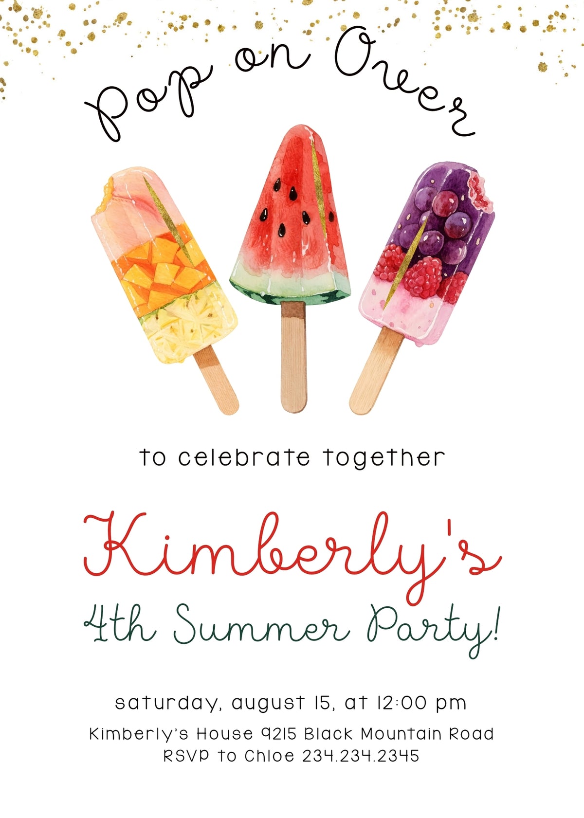 Fruit Popsicle Trio Birthday Invitation - Editable 5×7
