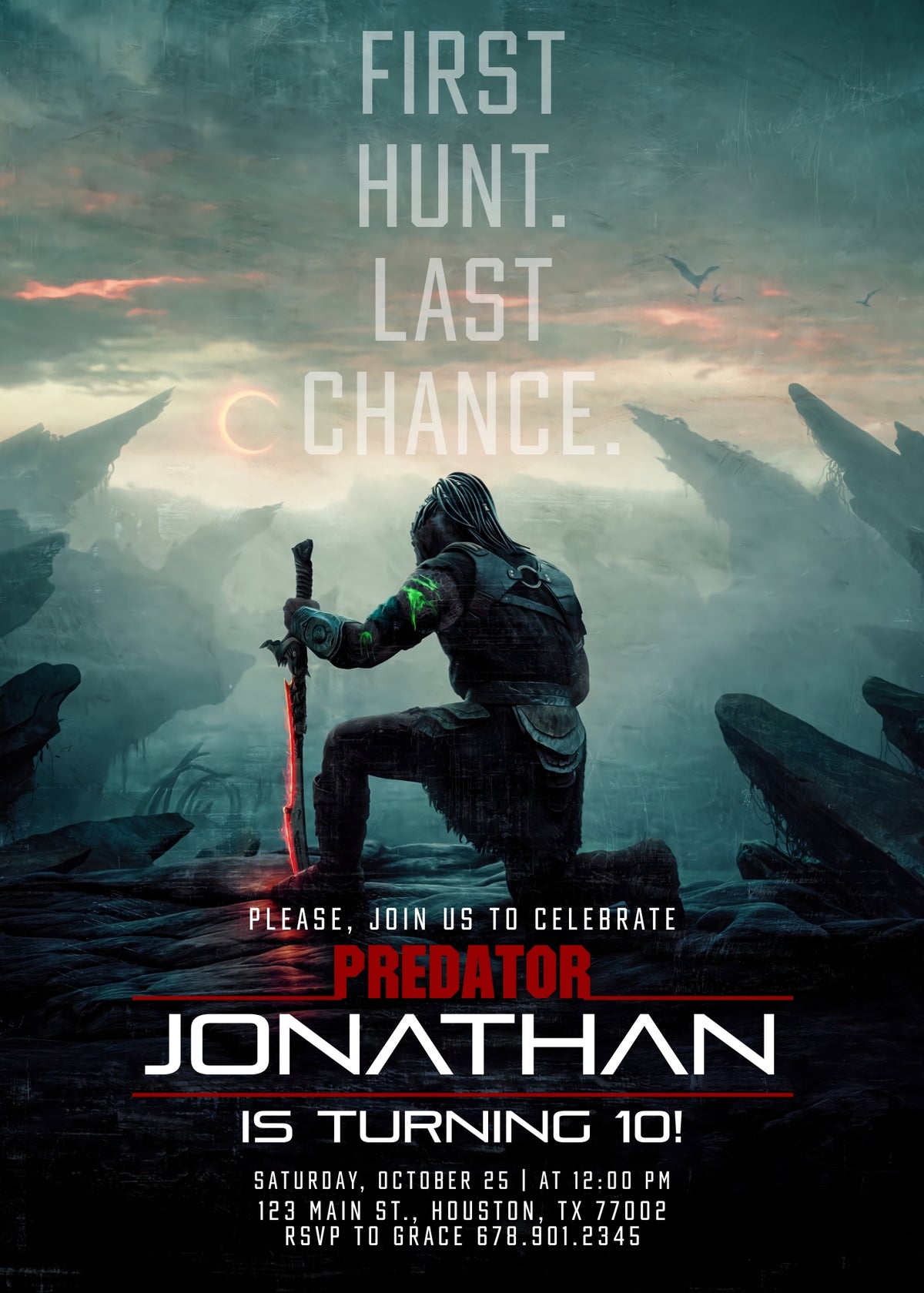 Predator Badlands Misty Mountain Birthday Invitation - Editable 5×7