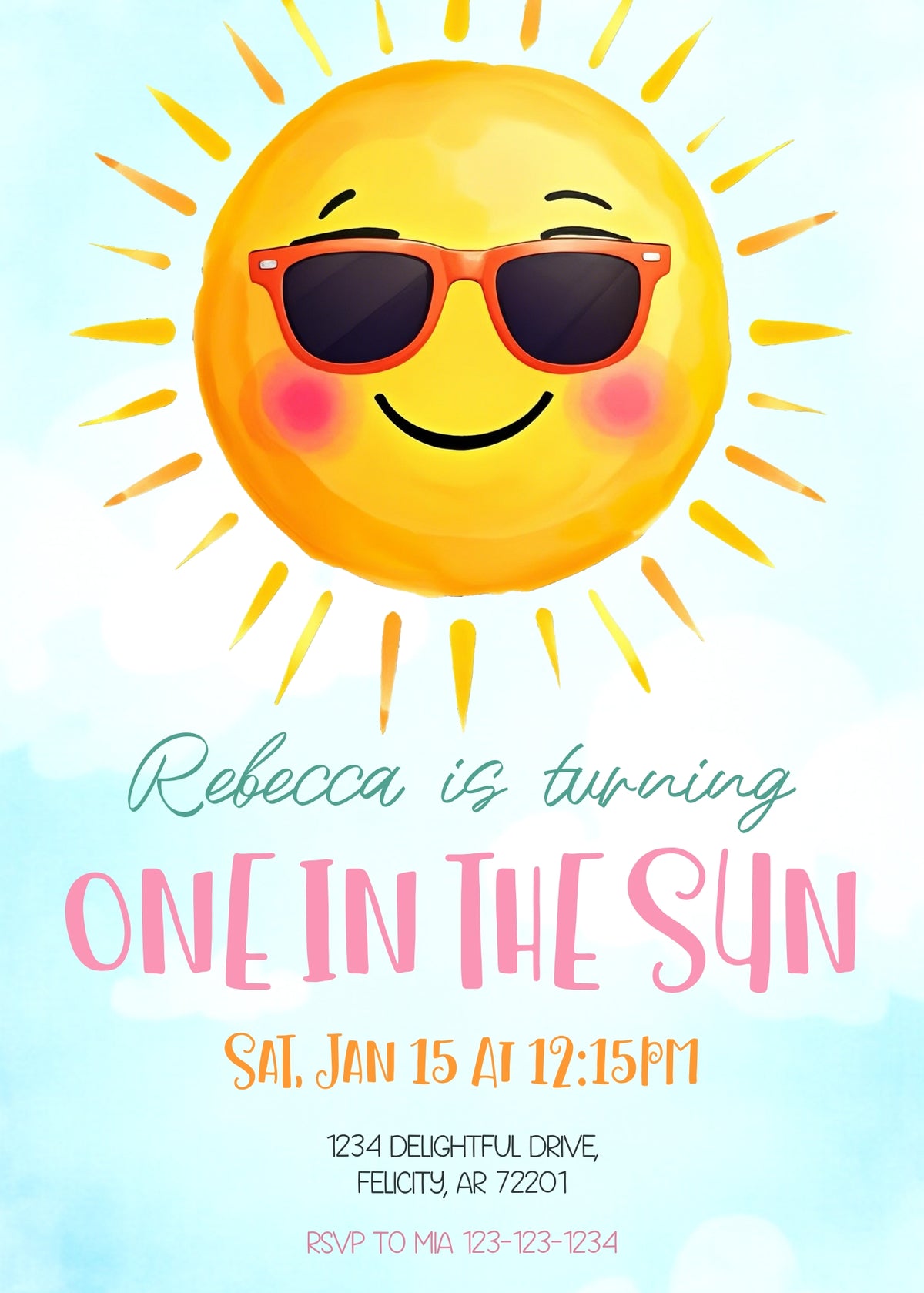 One in the Sun Sunglasses First Birthday Invitation - Editable 5×7