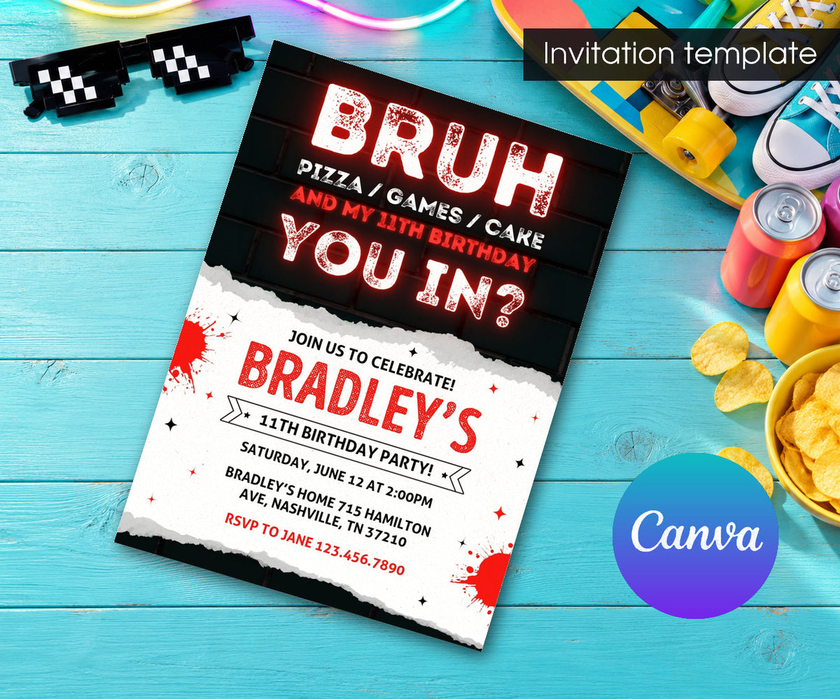 Bruh Gamer Invitation mockup