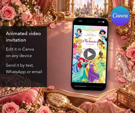 Disney Princess Royal Frame Animated Fifth Birthday Invitation mockup