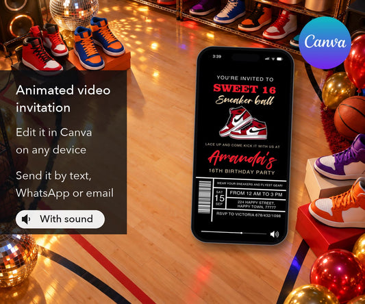 Sneaker Ball Ticket Animated Sweet Sixteen Invitation — animated invitation mockup