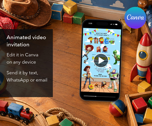 Toy Story Cloud Room Animated Third Birthday Invitation mockup