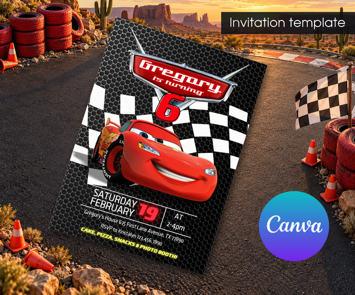 Cars Lightning McQueen Invitation mockup