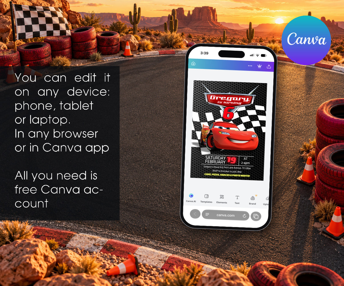 Cars Lightning McQueen Invitation mockup