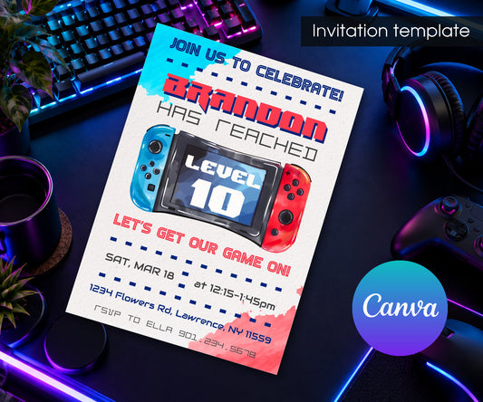 Nintendo Switch Gamer Invitation mockup
