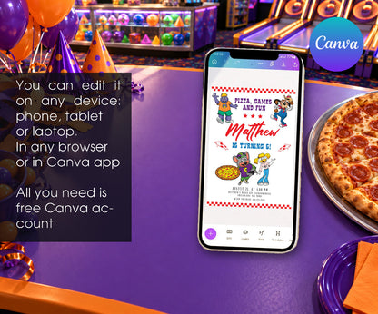 Chuck E. Cheese Invitation mockup