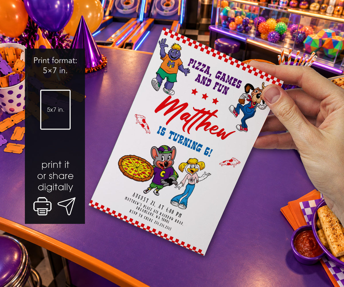 Chuck E. Cheese Invitation mockup