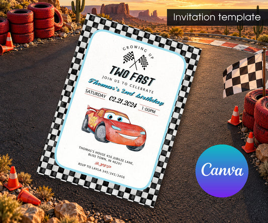 Cars Lightning Mcqueen Two Invitation mockup