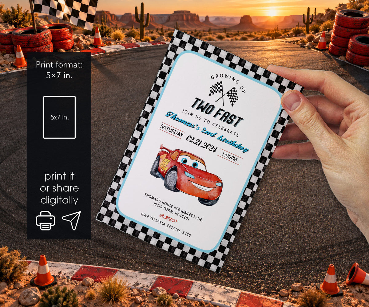 Cars Lightning Mcqueen Two Invitation mockup