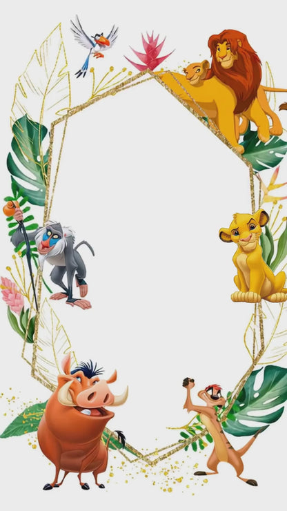 Lion King Gold Leaf Frame Animated First Birthday Invitation | Canva