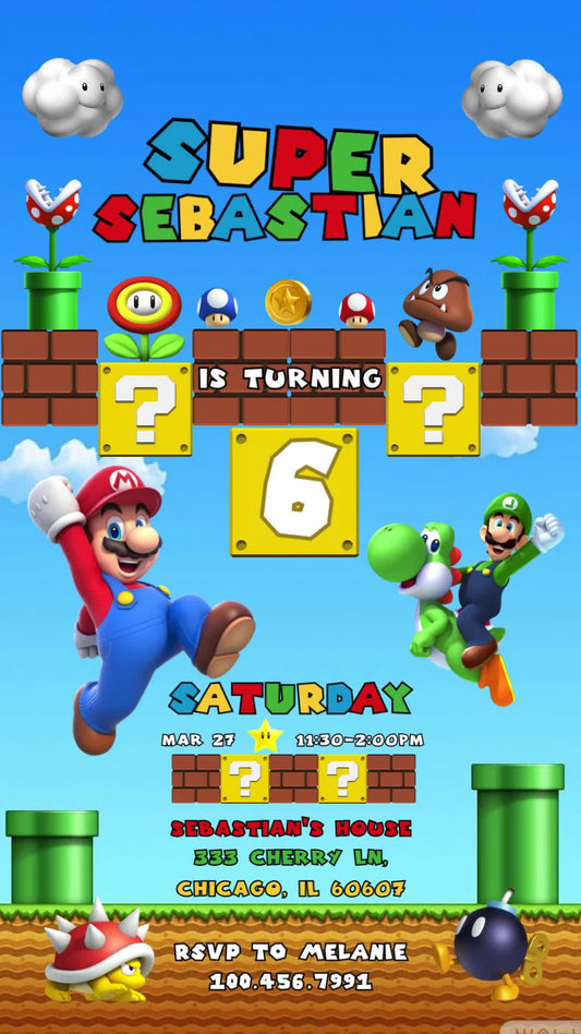 Mario Animated Birthday Invitation | Editable Canva Video