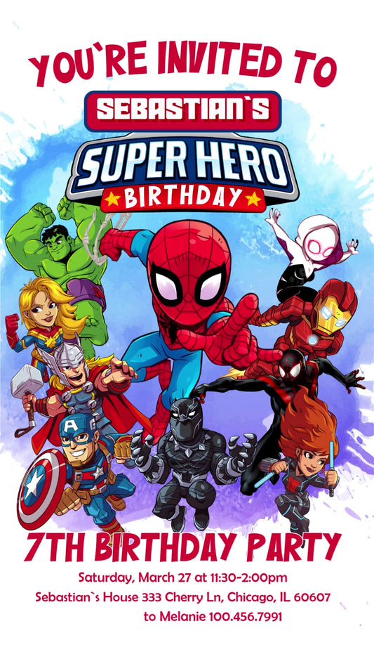 Avengers Superhero Animated Birthday Invitation | Editable Canva Video