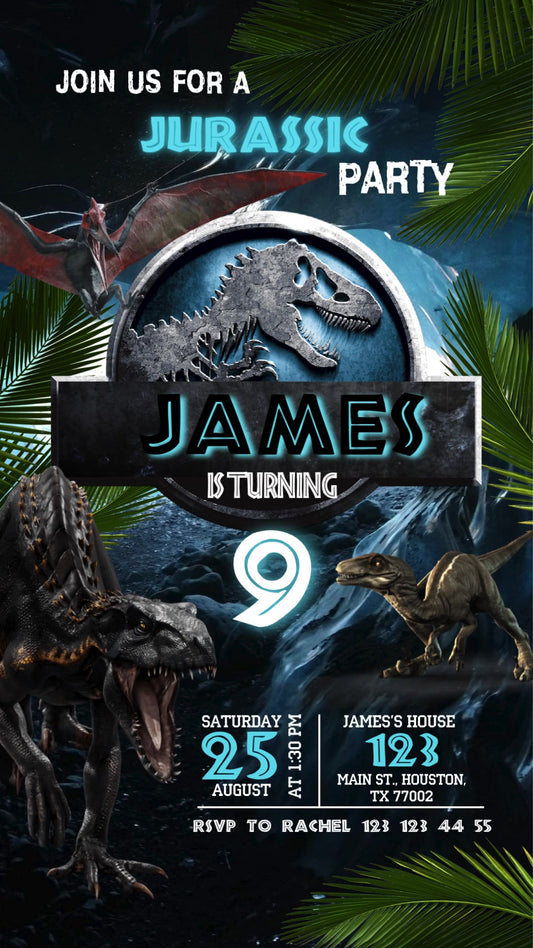 Jurassic Dinosaur Animated Birthday Invitation | Editable Canva Video
