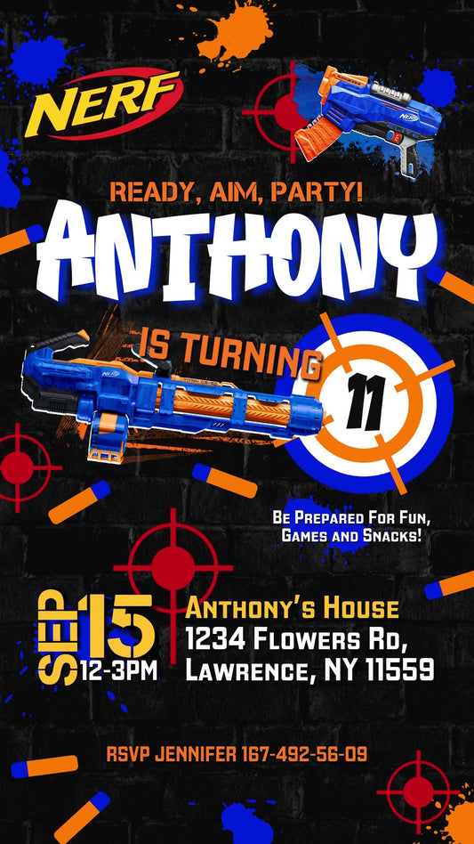 Nerf Animated Birthday Invitation | Editable Canva Video