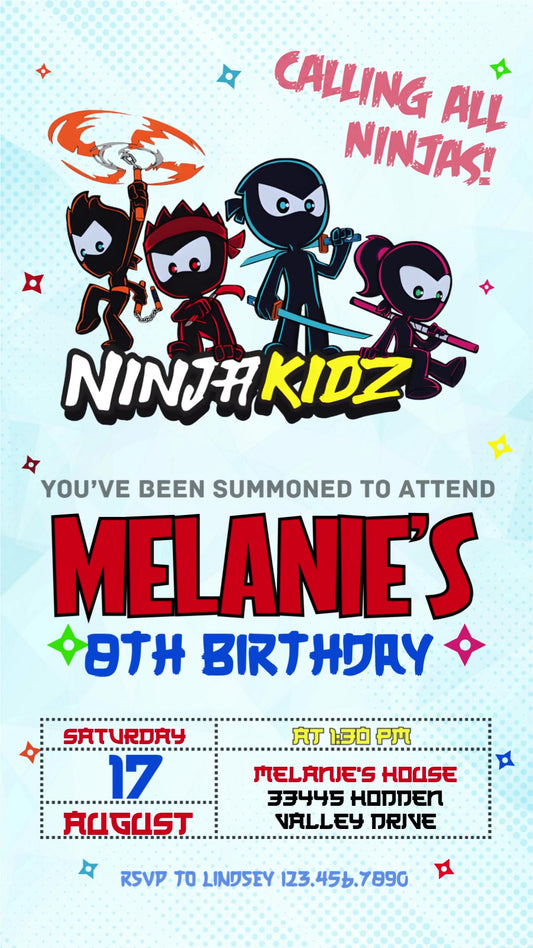 Ninja Kidz Animated Birthday Invitation | Editable Canva Video