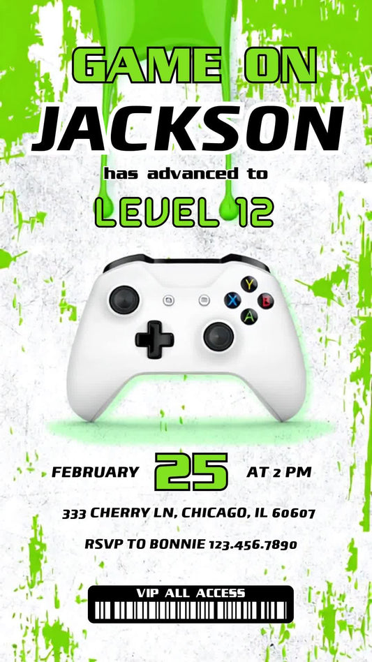 Green Gaming Animated Birthday Invitation | Editable Canva Video