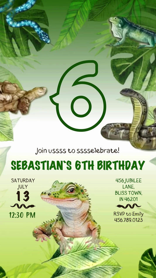 Reptile Animated Birthday Invitation | Editable Canva Video