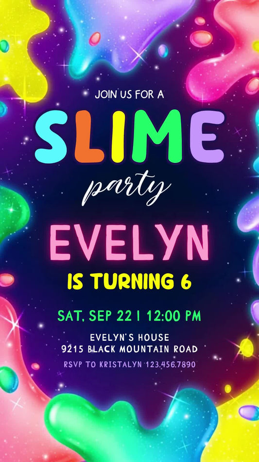 Slime Party Animated Birthday Invitation | Editable Canva Video