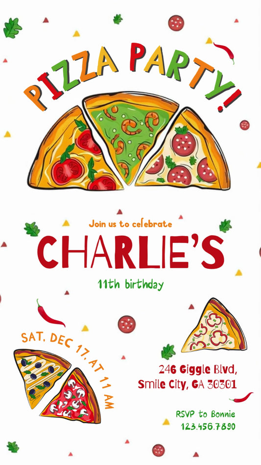 Pizza Party Animated Birthday Invitation | Editable Canva Video
