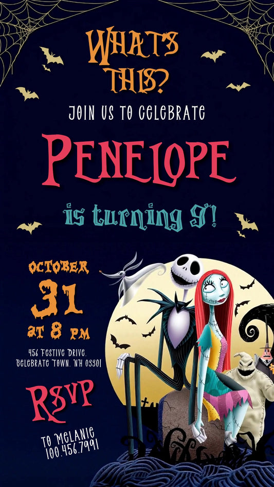 Nightmare Before Christmas Animated Birthday Invitation | Editable Canva Video