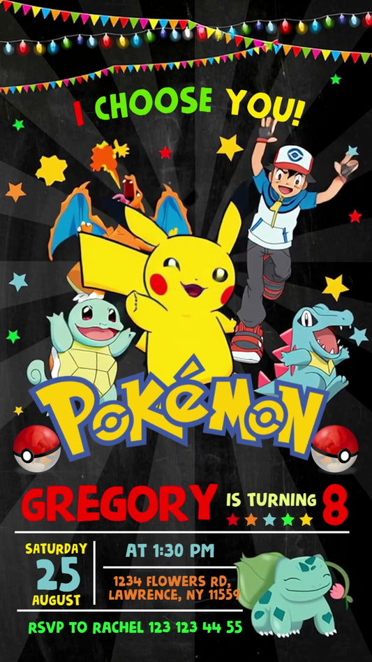 Pokemon Animated Birthday Invitation | Editable Canva Video