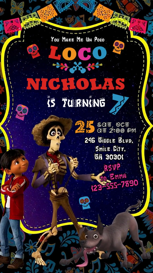 Coco Papel Picado Festival Animated Birthday Invitation | Editable Canva Video