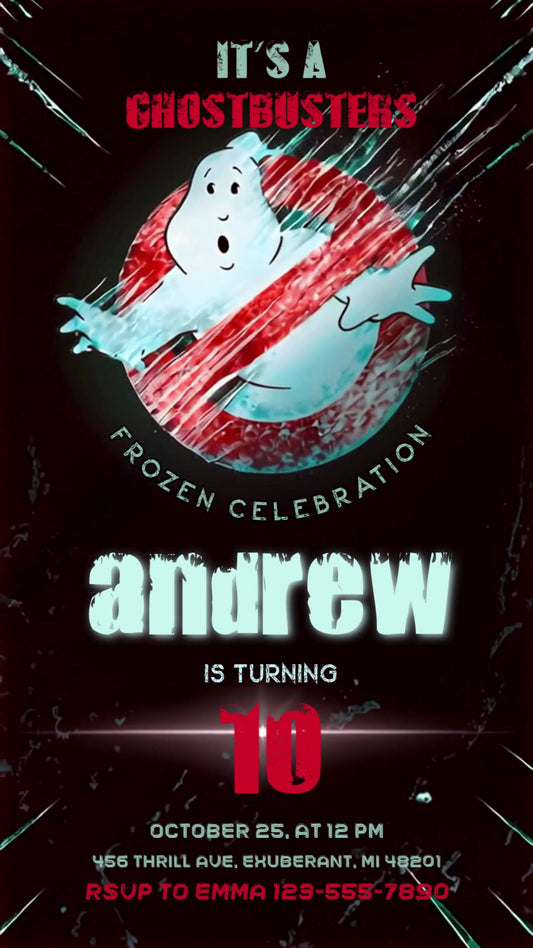 Ghostbusters Icy Ghost Logo Animated Birthday Invitation | Editable Canva Video