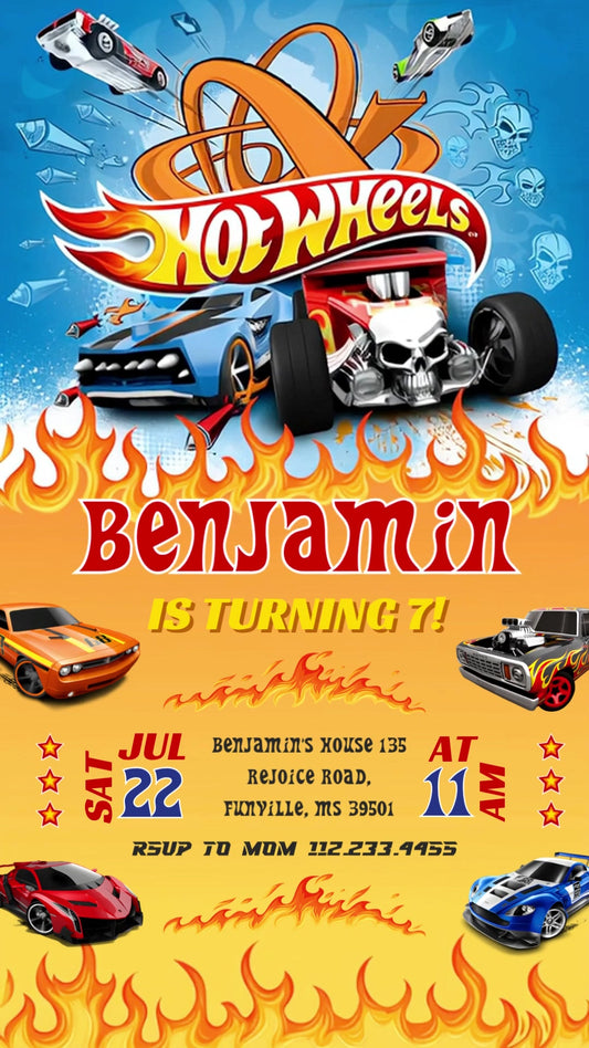 Hot Wheels Flame Track Racing Animated Birthday Invitation | Editable Canva Video