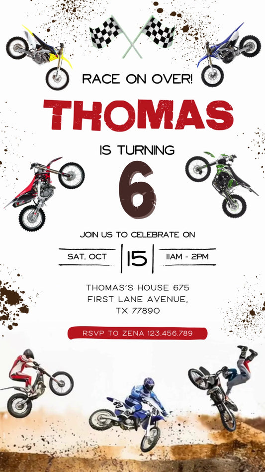 Motocross Dirt Jump Racing Animated Birthday Invitation | Editable Canva Video