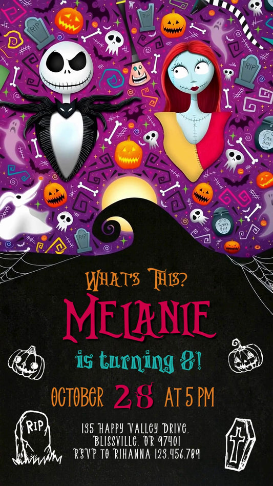 Nightmare Before Christmas Purple Spooky Animated Birthday Invitation | Editable Canva Video
