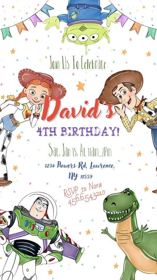 Toy Story Pastel Confetti Animated Birthday Invitation | Editable Canva Video