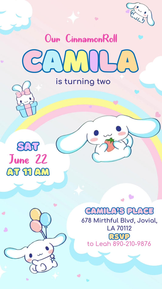 Cinnamoroll Rainbow Clouds Animated Birthday Invitation | Canva