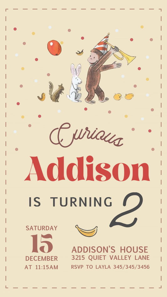 Curious George Classic Party Animated Birthday Invitation | Canva