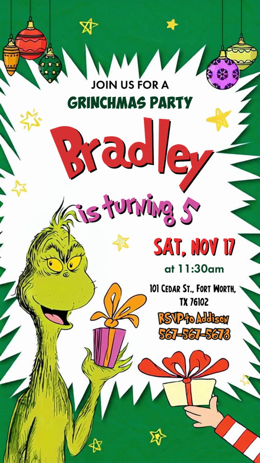 Grinchmas Gift Exchange Animated Birthday Invitation | Canva