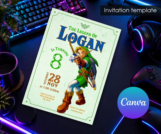 Legend of Zelda Gamer Invitation mockup