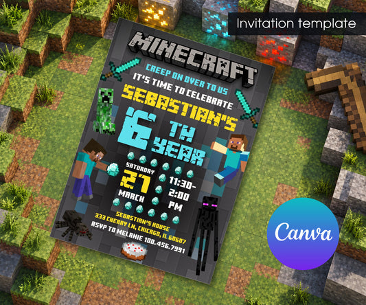 Minecraft Gamer Invitation mockup