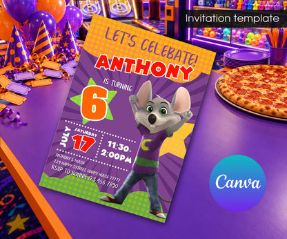 Chuck E. Cheese Invitation mockup