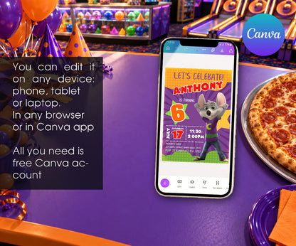 Chuck E. Cheese Invitation mockup